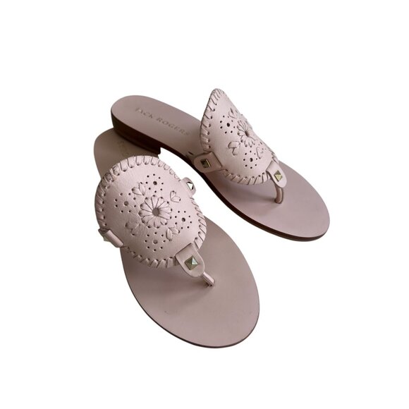 JACK ROGERS Light Pink Signature Leather Trim Sandals Size 9.5 - Picture 2 of 11